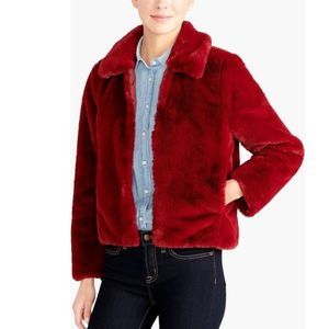 JCrew Red Faux Fur Jacket Womens L/Fits Smaller